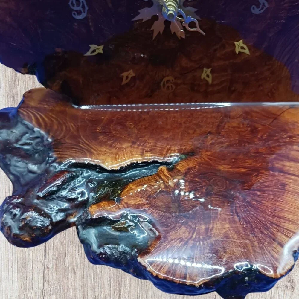 Quartz Unique Handcrafted Burl Wood Slab Rustic Table Clock With Intricate Desig